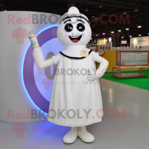 White Bottle Of Milk mascot costume character dressed with a Circle Skirt and Bracelets