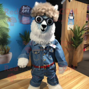 nan Alpaca mascot costume character dressed with a Denim Shorts and Tie pins