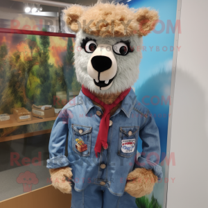 nan Alpaca mascot costume character dressed with a Denim Shorts and Tie pins