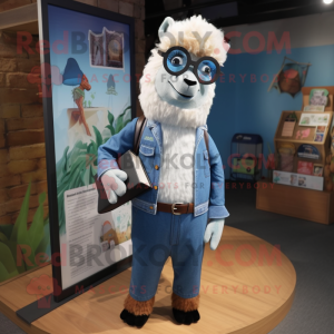 nan Alpaca mascot costume character dressed with a Denim Shorts and Tie pins