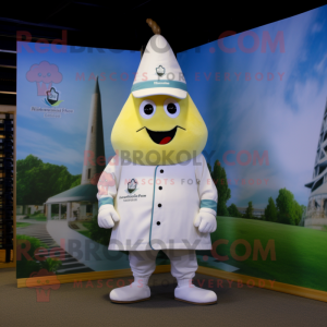 White Pear mascot costume character dressed with a Bermuda Shorts and Hat pins