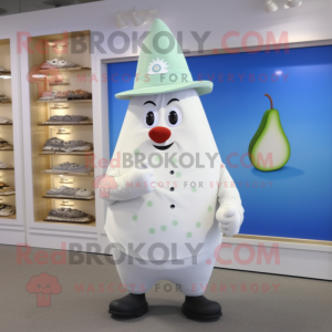 White Pear mascot costume character dressed with a Bermuda Shorts and Hat pins