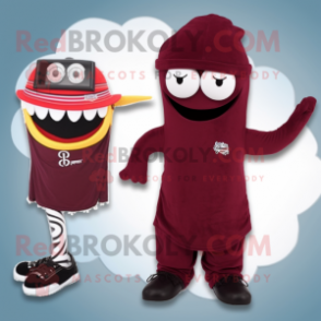 Maroon Wrist Watch mascot costume character dressed with a One-Piece Swimsuit and Scarf clips