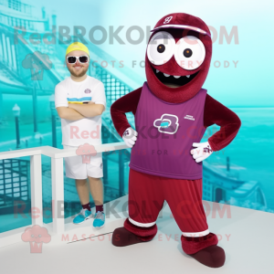 Maroon Wrist Watch mascot costume character dressed with a One-Piece Swimsuit and Scarf clips