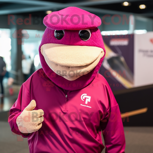 Magenta Python mascot costume character dressed with a Long Sleeve Tee and Berets