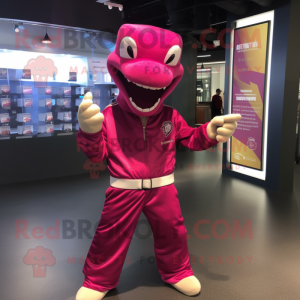 Magenta Python mascot costume character dressed with a Long Sleeve Tee and Berets