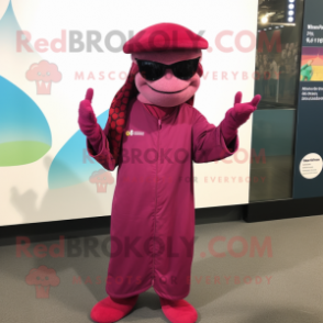 Magenta Python mascot costume character dressed with a Long Sleeve Tee and Berets