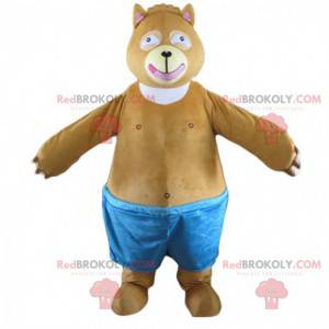 Mascote de urso marrom rechonchudo e fofo, fantasia de sumô -