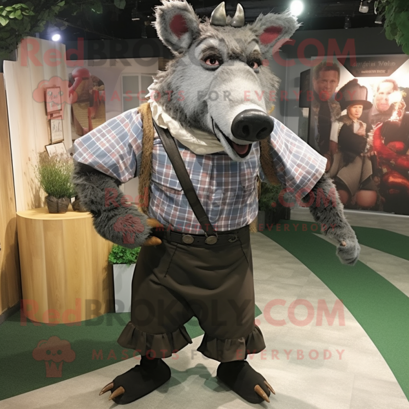 Gray Wild Boar mascot costume character dressed with a Blouse and Belts