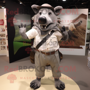 Gray Wild Boar mascot costume character dressed with a Blouse and Belts