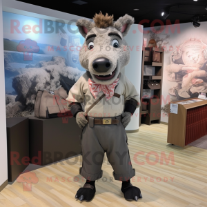 Gray Wild Boar mascot costume character dressed with a Blouse and Belts