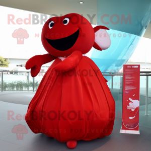 Red Whale mascot costume character dressed with a Ball Gown and Bracelets