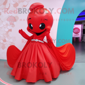 Red Whale mascot costume character dressed with a Ball Gown and Bracelets