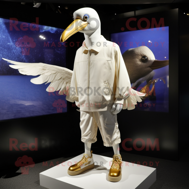 Gold Albatross mascot costume character dressed with a Henley Tee and Shoe clips