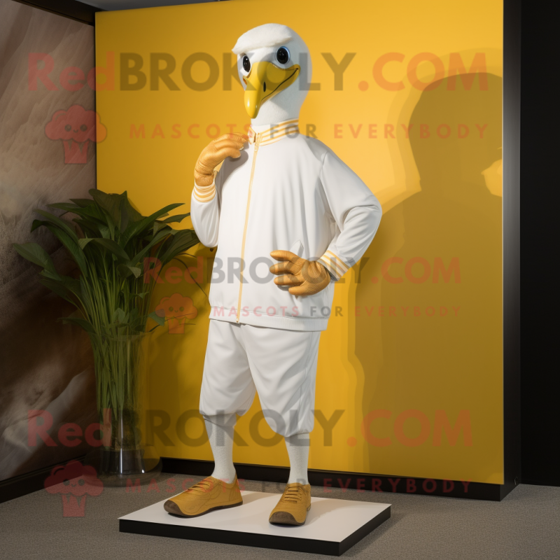 Gold Albatross mascot costume character dressed with a Henley Tee and Shoe clips