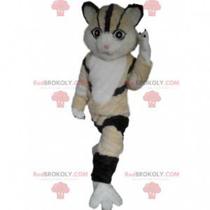 Mascotte de chat tricolore, costume de chat beige, blanc et