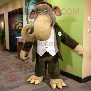 Olive Mammoth mascot costume character dressed with a Dress Shirt and Ties