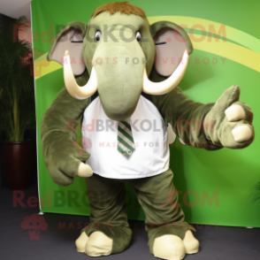 Olive Mammoth mascot costume character dressed with a Dress Shirt and Ties