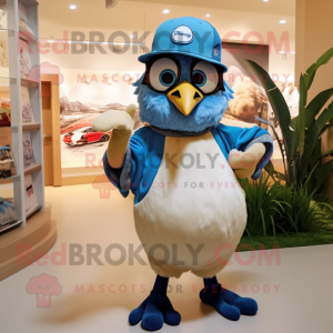 Cream Blue Jay mascot costume character dressed with a Shorts and Hats