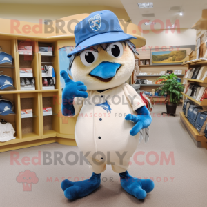 Cream Blue Jay mascot costume character dressed with a Shorts and Hats