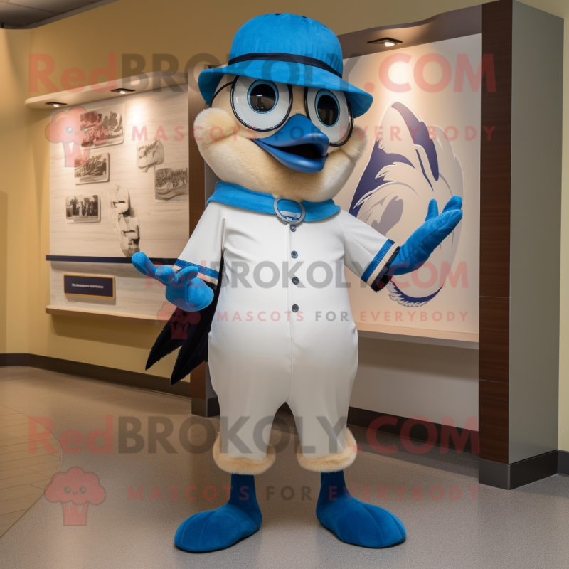 Cream Blue Jay mascot costume character dressed with a Shorts and Hats