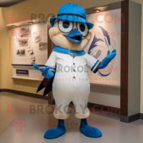 Cream Blue Jay mascot costume character dressed with a Shorts and Hats