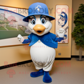 Cream Blue Jay mascot costume character dressed with a Shorts and Hats