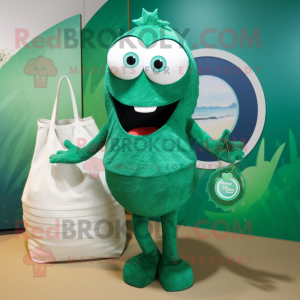 Forest Green Engagement Ring mascot costume character dressed with a Swimwear and Tote bags