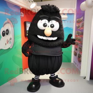 Black Moussaka mascot costume character dressed with a Bermuda Shorts and Earrings