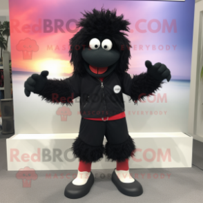 Black Moussaka mascot costume character dressed with a Bermuda Shorts and Earrings