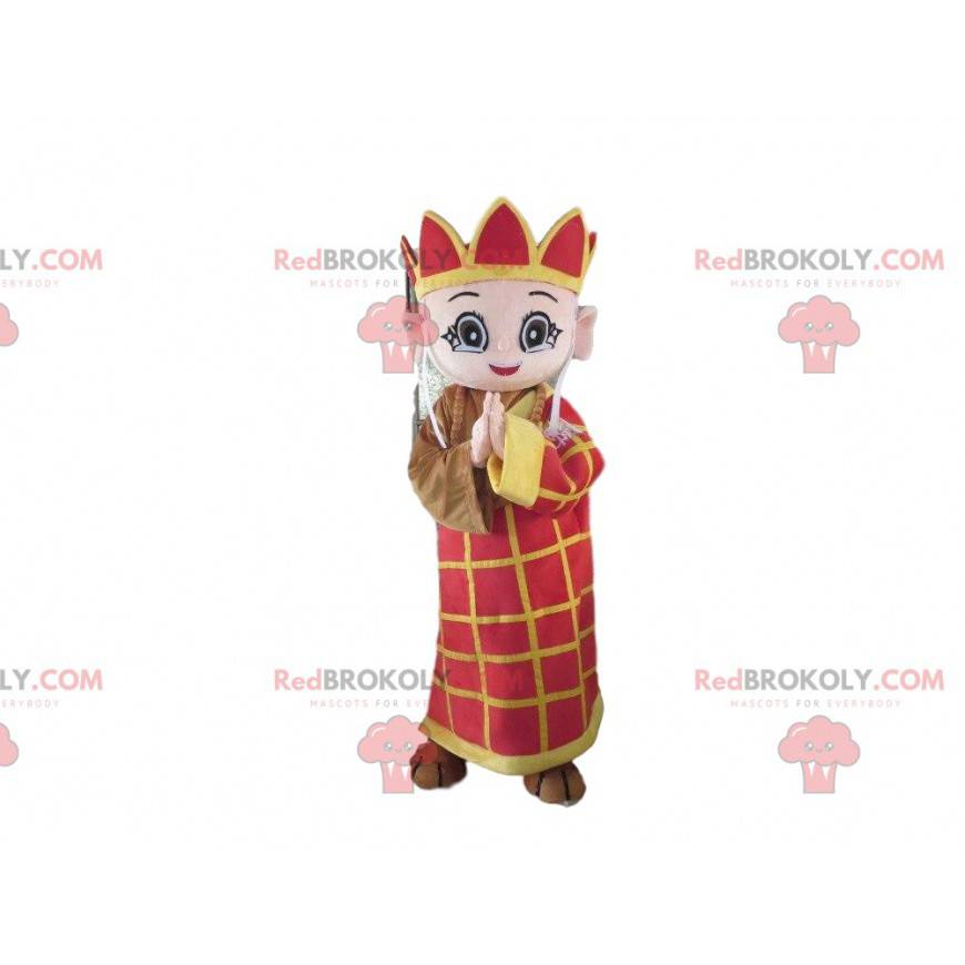 Maskot gul og rød munk, kongedrakt - Redbrokoly.com Maskot gul og rød munk, kongedrakt - Redbrokoly.com
