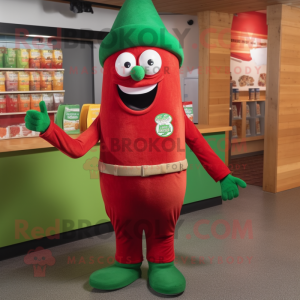 Green Bottle Of Ketchup mascot costume character dressed with a Corduroy Pants and Beanies