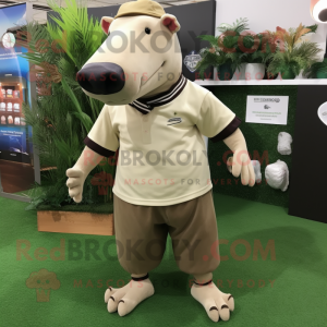 Tan Tapir mascot costume character dressed with a Polo Tee and Wraps