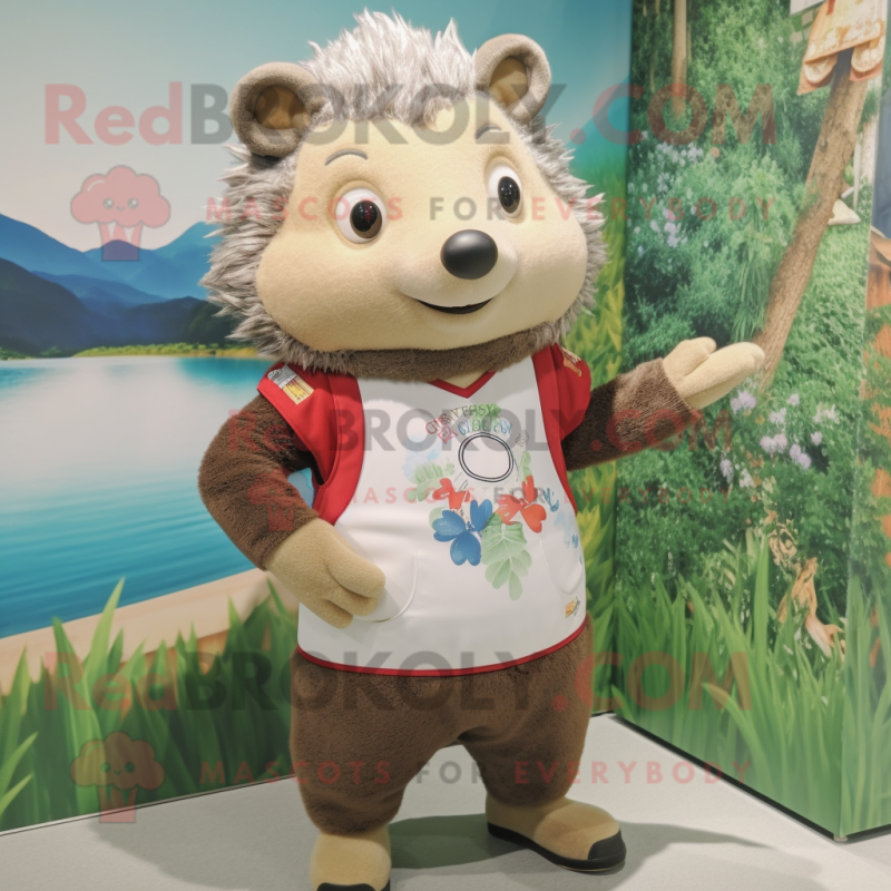 nan Hedgehog mascot costume character dressed with a Rash Guard and Suspenders nan Hedgehog mascot costume character dressed with a Rash Guard and Suspenders