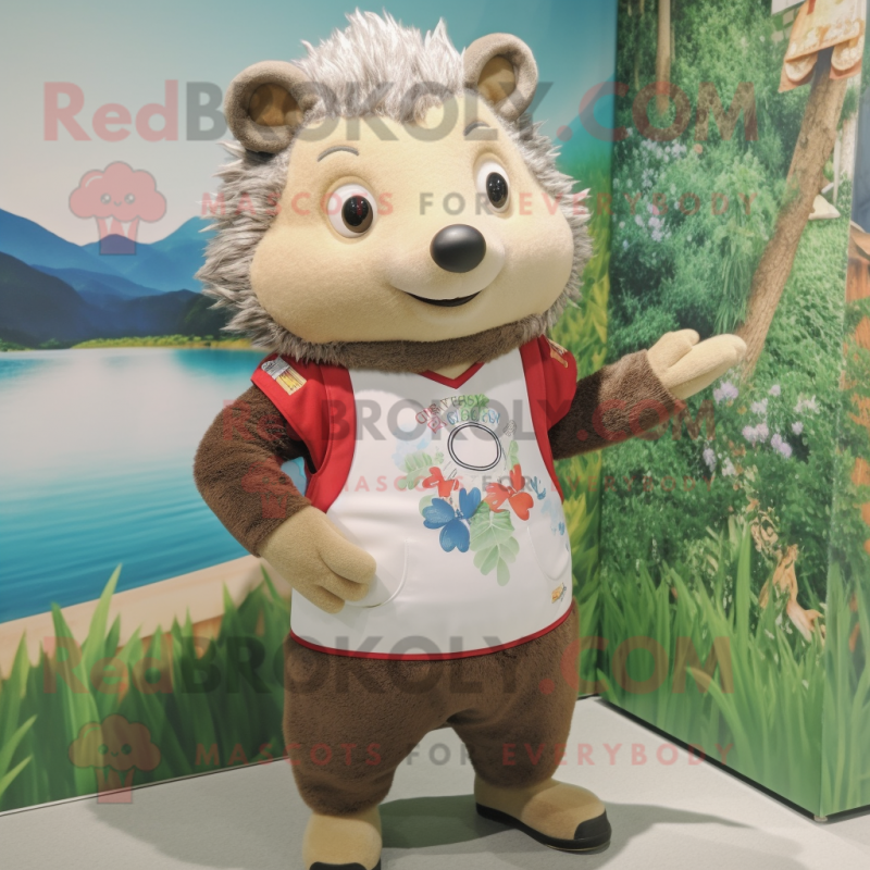 nan Hedgehog mascot costume character dressed with a Rash Guard and Suspenders