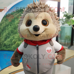 nan Hedgehog mascot costume character dressed with a Rash Guard and Suspenders