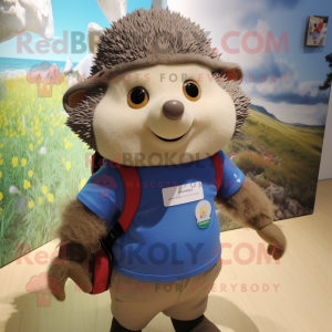 nan Hedgehog mascot costume character dressed with a Rash Guard and Suspenders