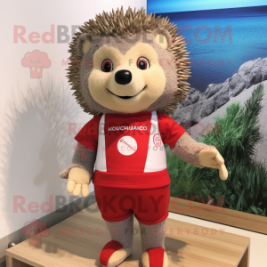 nan Hedgehog mascot costume character dressed with a Rash Guard and Suspenders