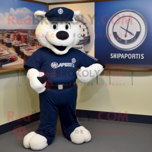 Navy Shepard'S Pie mascot costume character dressed with a Capri Pants and Bracelet watches