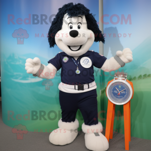 Navy Shepard'S Pie mascot costume character dressed with a Capri Pants and Bracelet watches