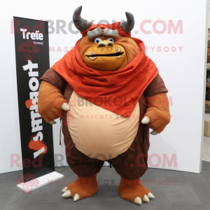 Rust Ogre mascot costume character dressed with a T-Shirt and Shawl pins