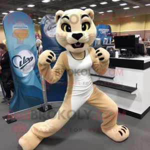 Beige Mountain Lion mascot costume character dressed with a Leggings and Bracelets