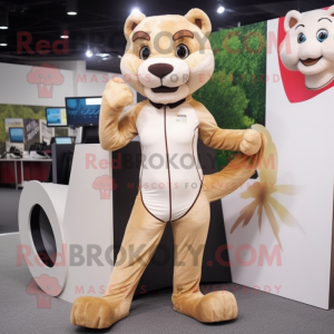 Beige Mountain Lion mascot costume character dressed with a Leggings and Bracelets