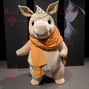 Tan Rhinoceros mascot costume character dressed with a Wrap Dress and Scarves