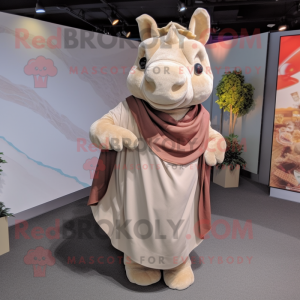 Tan Rhinoceros mascot costume character dressed with a Wrap Dress and Scarves