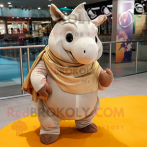 Tan Rhinoceros mascot costume character dressed with a Wrap Dress and Scarves