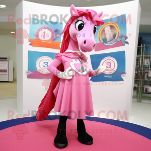 Pink Horseshoe mascot costume character dressed with a Pencil Skirt and Scarf clips
