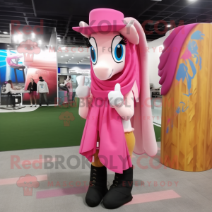 Pink Horseshoe mascot costume character dressed with a Pencil Skirt and Scarf clips
