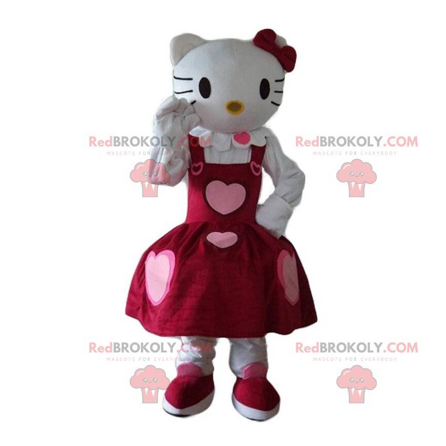 Mascotte Hello Kitty gekleed in een prachtige jurk met hartjes