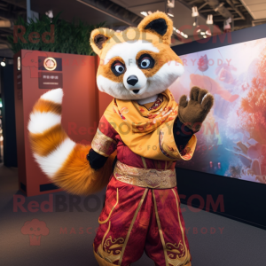 Gold Red Panda mascot costume character dressed with a Romper and Shawls